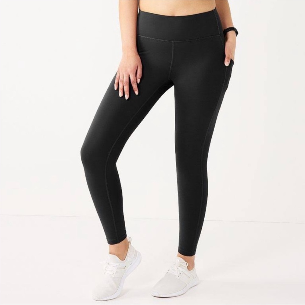 So black high rise full length dual side pocket spandex leggings size large